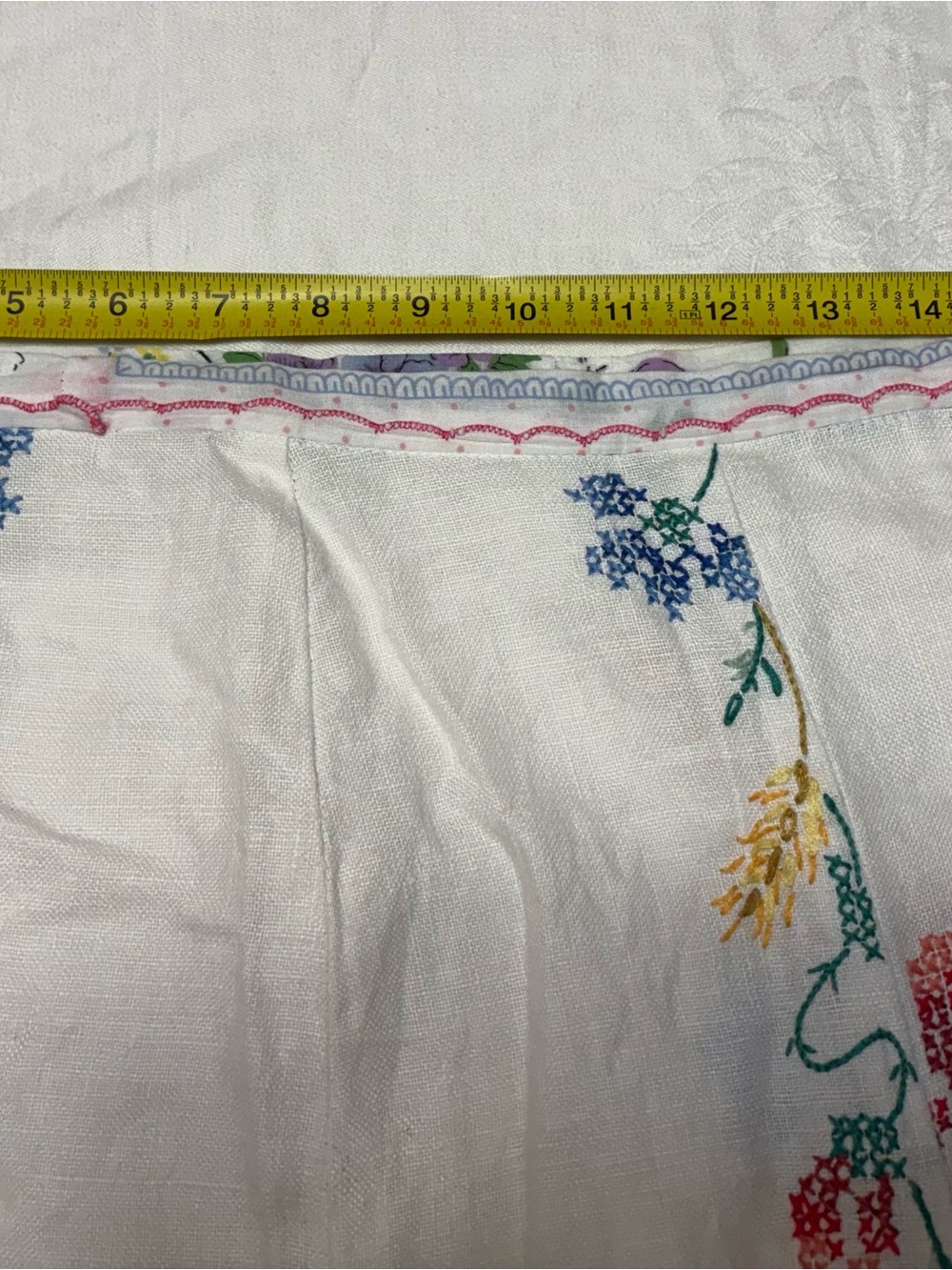 Vintage Handkerchief/Linen Floral Asymmetrical Midi Skirt - White Multicolor - Picture 8 of 9